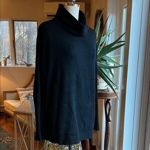 Cyrus Midnight Black Knitwear Oversized Cowl Turtleneck Draped Sweater Large